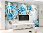 تصویر 3 از گالری عکس پوستر دیواری سه بعدی نقاشی گل های آبی با پس زمینه ی سفید