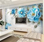 تصویر 4 از گالری عکس پوستر دیواری سه بعدی نقاشی گل های آبی با پس زمینه ی سفید
