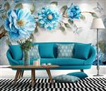 تصویر 5 از گالری عکس پوستر دیواری سه بعدی نقاشی گل های آبی با پس زمینه ی سفید