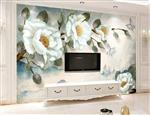 تصویر 3 از گالری عکس پوستر دیواری سه بعدی نقاشی گل های سفید و برگ های سبز با پس زمینه ی سفید