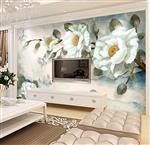 تصویر 4 از گالری عکس پوستر دیواری سه بعدی نقاشی گل های سفید و برگ های سبز با پس زمینه ی سفید