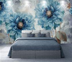 تصویر 4 از گالری عکس پوستر دیواری سه بعدی نقاشی گل های آبی با مرکز خاکستری