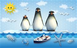 تصویر 1 از گالری عکس پوستر دیواری سه بعدی کودکانه از دریا و پنگوئن ها