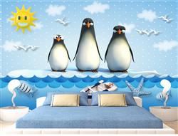 تصویر 2 از گالری عکس پوستر دیواری سه بعدی کودکانه از دریا و پنگوئن ها