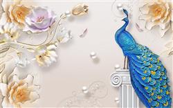 تصویر 1 از گالری عکس پوستر دیواری سه بعدی طاووس ها و گل های زیبا و سه بعدی