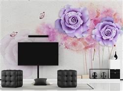 تصویر 3 از گالری عکس پوستر دیواری سه بعدی گل های بنفش با رنگ ریزی صورتی