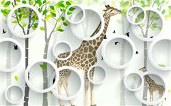تصویر 1 از گالری عکس پوستر دیواری سه بعدی درختان و زرافه  و دایره های برجسته
