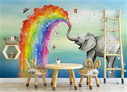 تصویر 4 از گالری عکس پوستر دیواری سه بعدی فیل و رنگین کمان