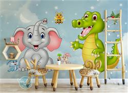 تصویر 4 از گالری عکس پوستر دیواری سه بعدی کودکانه  از دایناسور و فیل
