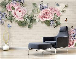 تصویر 4 از گالری عکس پوستر دیواری سه بعدی گل های رز  سه بعدی  با پس زمینه چوب