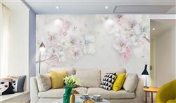 تصویر 6 از گالری عکس پوستر دیواری سه بعدی گل های سفید و صورتی با پس زمینه ی سفید