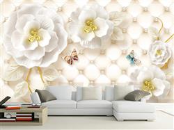 تصویر 3 از گالری عکس پوستر دیواری سه بعدی گل های سفید و زرد با پروانه های رنگی