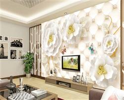 تصویر 4 از گالری عکس پوستر دیواری سه بعدی گل های سفید و زرد با پروانه های رنگی