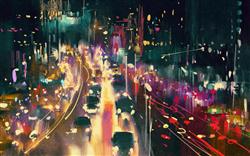 تصویر 1 از گالری عکس نقاشی دیجیتال مسیرهای نور در خیابان در شب