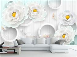 تصویر 3 از گالری عکس پوستر دیواری سه بعدی گل های سفید و دایره های سفید