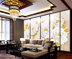 تصویر 5 از گالری عکس پوستر دیواری سه بعدی گلها های سفید با برگ های طلایی