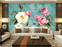 تصویر 5 از گالری عکس پوستر دیواری سه بعدی گل های سفید و صورتی و پس زمینه سبز