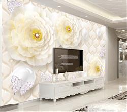 تصویر 2 از گالری عکس پوستر دیواری سه بعدی گل های سفید و پس زمینه چستر