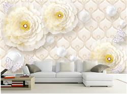 تصویر 3 از گالری عکس پوستر دیواری سه بعدی گل های سفید و پس زمینه چستر