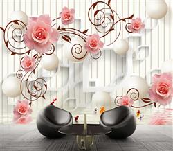 تصویر 3 از گالری عکس پوستر دیواری سه بعدی گل های برجسته و صورتی با اشکال انتزاعی