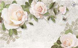 تصویر 1 از گالری عکس پوستر دیواری سه بعدی گل های سفید با برگ های سبز
