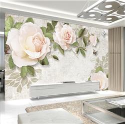 تصویر 3 از گالری عکس پوستر دیواری سه بعدی گل های سفید با برگ های سبز