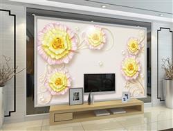 تصویر 3 از گالری عکس پوستر دیواری سه بعدی گل های صورتی و زرد
