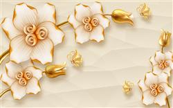 تصویر 1 از گالری عکس پوستر دیواری سه بعدی گل های سفید و طلایی شاخه های طلایی