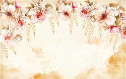 تصویر 1 از گالری عکس پوستر دیواری سه بعدی گل های صورتی و سفید با پس زمینه ی قدیمی