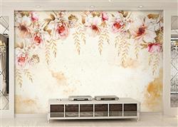 تصویر 3 از گالری عکس پوستر دیواری سه بعدی گل های صورتی و سفید با پس زمینه ی قدیمی