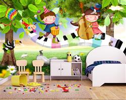تصویر 3 از گالری عکس پوستر دیواری سه بعدی کودکان بر روی ارگ در جنگل