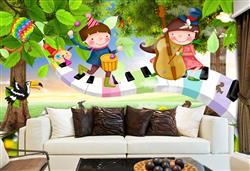 تصویر 4 از گالری عکس پوستر دیواری سه بعدی کودکان بر روی ارگ در جنگل