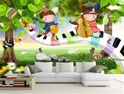 تصویر 5 از گالری عکس پوستر دیواری سه بعدی کودکان بر روی ارگ در جنگل