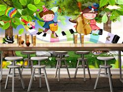 تصویر 6 از گالری عکس پوستر دیواری سه بعدی کودکان بر روی ارگ در جنگل