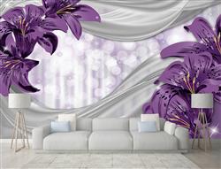تصویر 2 از گالری عکس پوستر دیواری سه بعدی پس زمینه انتزاعی با گل های بنفش