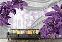 تصویر 3 از گالری عکس پوستر دیواری سه بعدی پس زمینه انتزاعی با گل های بنفش
