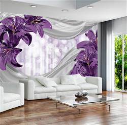 تصویر 4 از گالری عکس پوستر دیواری سه بعدی پس زمینه انتزاعی با گل های بنفش