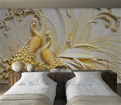 تصویر 4 از گالری عکس پوستر دیواری سه بعدی طاووس های گچی طلایی