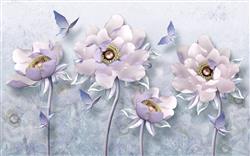 تصویر 1 از گالری عکس پوستر دیواری سه بعدی گل های بفنش و ساقه های بنفش