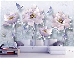 تصویر 4 از گالری عکس پوستر دیواری سه بعدی گل های بفنش و ساقه های بنفش