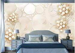 تصویر 6 از گالری عکس پوستر دیواری سه بعدی گل های خاص طلایی و پس زمینه طرح دار