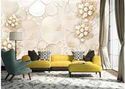 تصویر 7 از گالری عکس پوستر دیواری سه بعدی گل های خاص طلایی و پس زمینه طرح دار