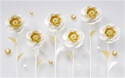 تصویر 1 از گالری عکس پوستر دیواری سه بعدی گل های طلایی و سفید خاص فانتزی