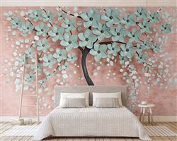 تصویر 2 از گالری عکس پوستر دیواری سه بعدی شکوفه های آبی رو درخت فانتزی