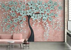 تصویر 3 از گالری عکس پوستر دیواری سه بعدی شکوفه های آبی رو درخت فانتزی