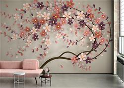 تصویر 2 از گالری عکس پوستر دیواری سه بعدی شکوفه های تیره زیبا