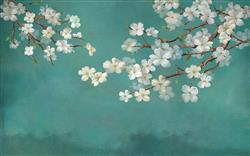 تصویر 1 از گالری عکس پوستر دیواری سه بعدی شکوفه های سفید در پس زمینه آبی