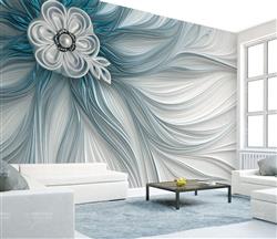 تصویر 2 از گالری عکس پوستر دیواری سه بعدی گل سفید و ربان های آبی