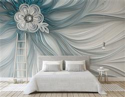 تصویر 3 از گالری عکس پوستر دیواری سه بعدی گل سفید و ربان های آبی