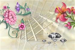 تصویر 1 از گالری عکس پوستر دیواری سه بعدی گل های رنگی فانتزی و الماس